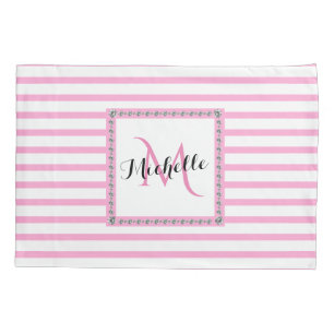 Housse D'oreillers Monogramme diamant à rayures roses Moderne tenda