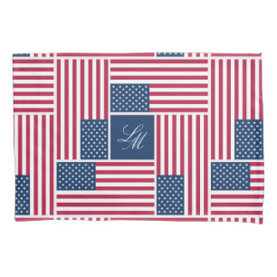 Housse D'oreillers Monogramme Drapeau Américain Patriotique Americana