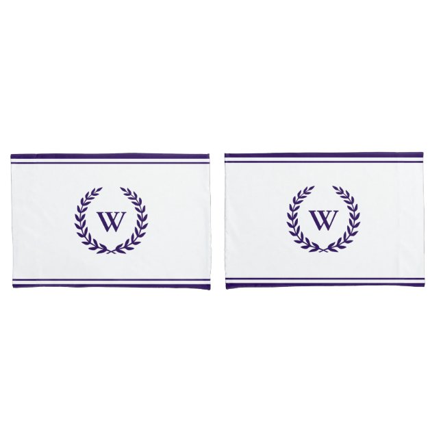 Housse D'oreillers Monogramme Elegant Marine Bleu Blancs Pillowcases (devant-Set)