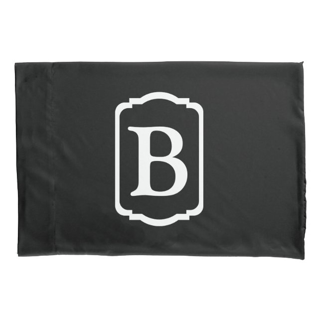 Housse D'oreillers Monogramme encadré simple noir et blanc (devant)