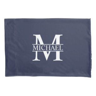 Housse D'oreillers Monogramme et nom personnalisés bleu marine