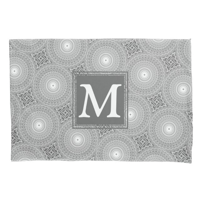 Housse D'oreillers Monogramme gris cercles motif (devant)