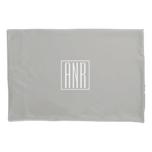 Housse D'oreillers Monogramme initial Blanc sur gris clair