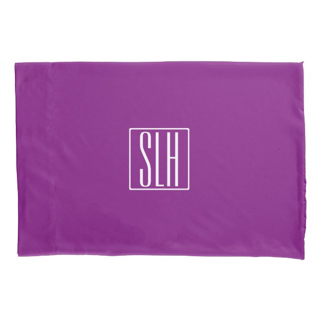 Housse D'oreillers Monogramme Initiales 3 Moderne Gras | Blanc & Viol (devant)