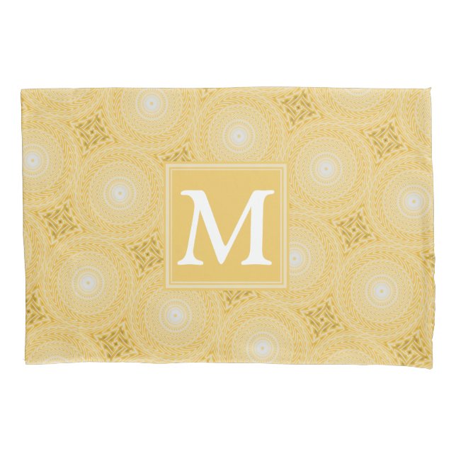 Housse D'oreillers Monogramme jaune cercles motif (devant)
