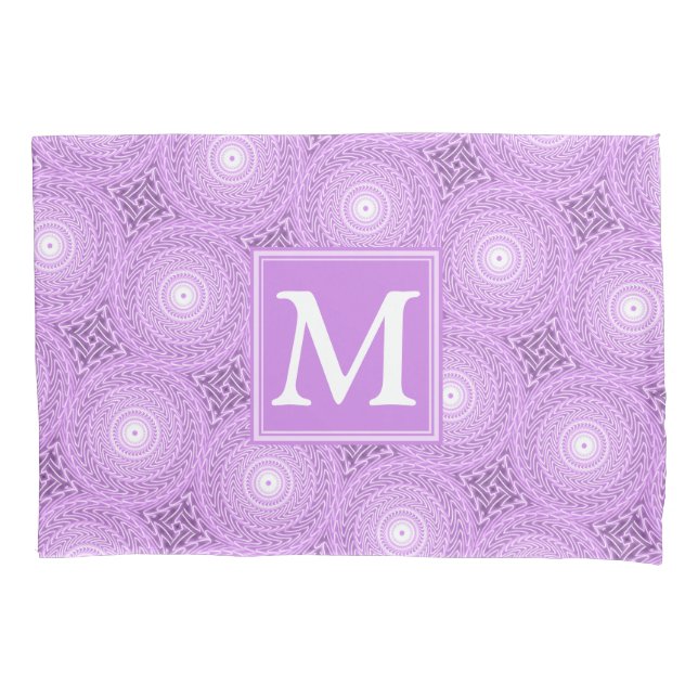 Housse D'oreillers Monogramme lilas cercles pourpres motif (devant)