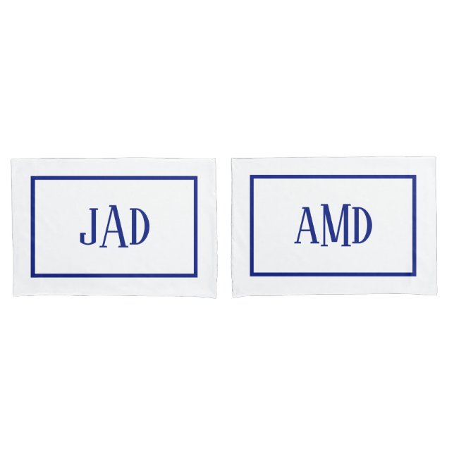 Housse D'oreillers Monogramme minimaliste Marine bleu blanc rectangle (devant-Set)
