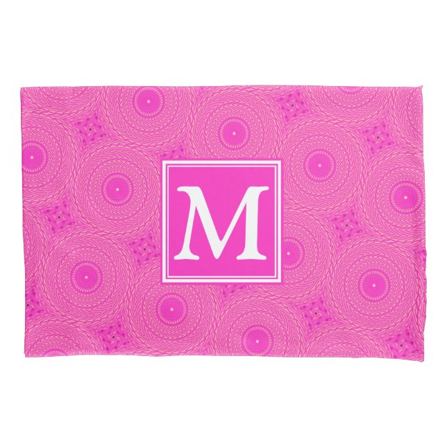 Housse D'oreillers Monogramme motif rose chaud cercles (devant)