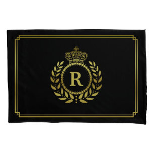 Housse D'oreillers Monogramme noir de couronne de guirlande de