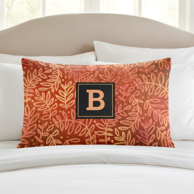 Housse D'oreillers Monogramme orange or ombre feuille motif moderne (Créateur téléchargé)