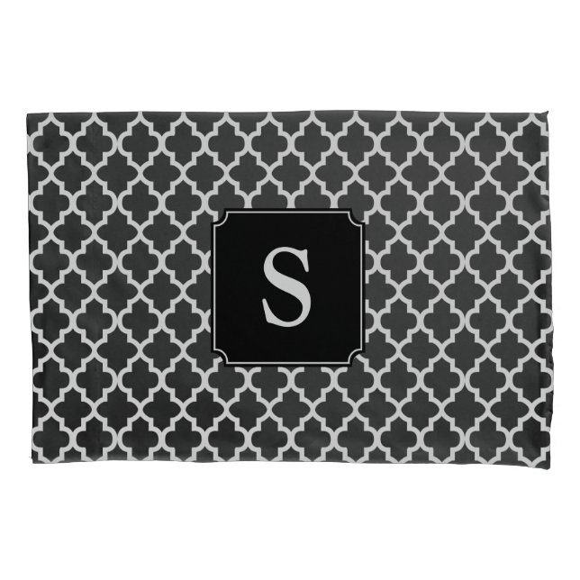 Housse D'oreillers Monogramme Quatrefoil en noir et blanc (devant)