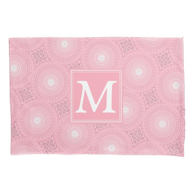 Housse D'oreillers Monogramme rose cercles motif (devant)