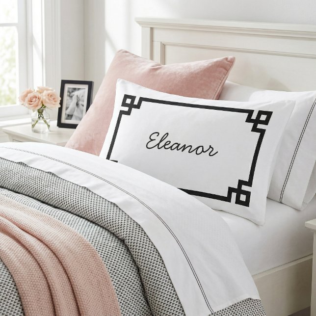 Housse D'oreillers Monogramme standard clé grecque noir et blanc (Créateur téléchargé)