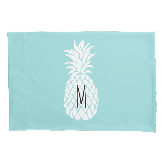 Housse D'oreillers monogramme sur dessin d'ananas blanc (devant)