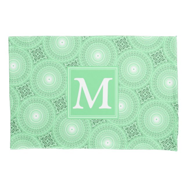 Housse D'oreillers Monogramme vert ressort cercles motif (devant)