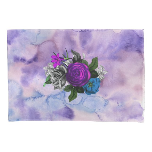 Housse D'oreillers Moody Gothique Purple Roses d'aquarelle (devant)