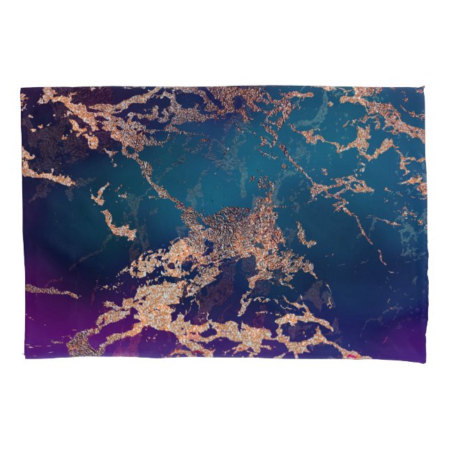 Housse D'oreillers Moody Luxe Marble | Profond violet et Turquoise or (devant)