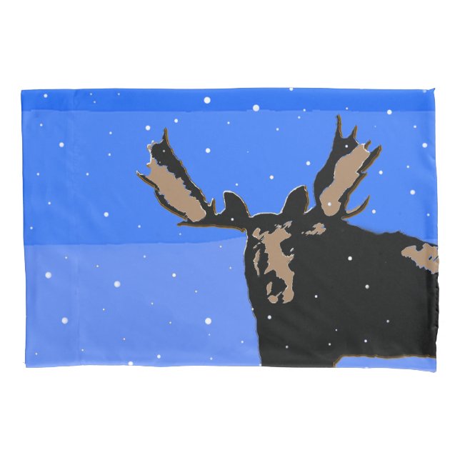 Housse D'oreillers Moose en hiver - Art original de la faune (devant)