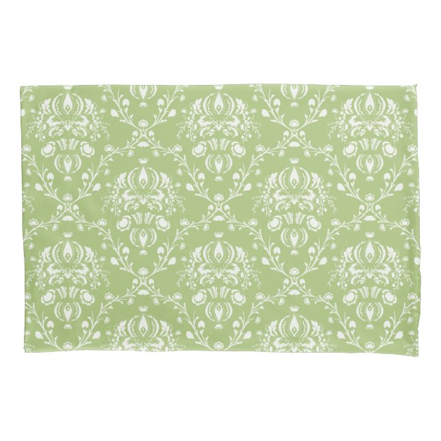 Housse D'oreillers Moss Green et White Damask (devant-gauche)