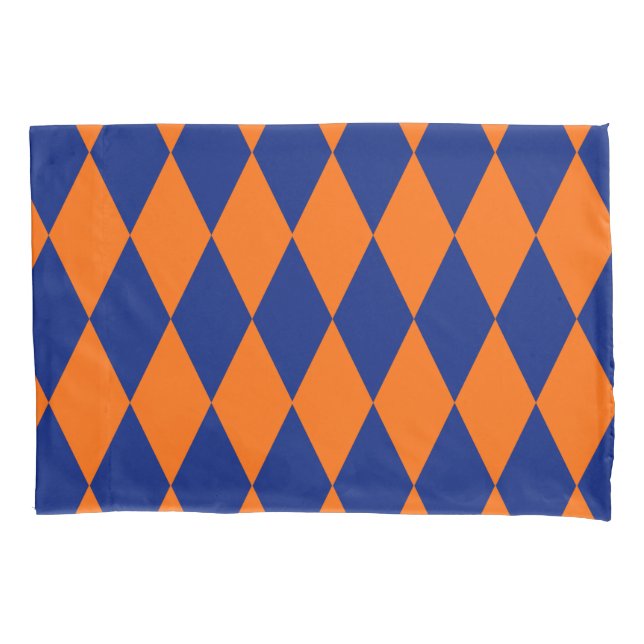Housse D'oreillers Motif à carreaux Harlequin orange et bleu  (devant)