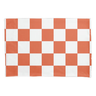 Housse D'oreillers Motif à carreaux orange et blanc
