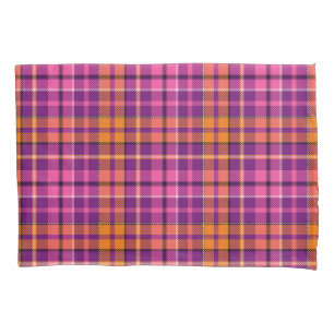 Housse D'oreillers Motif à carreaux Tartan Orange Rose Violet