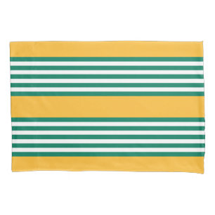 Housse D'oreillers Motif à cinq bandes vert et blanc avec jaune