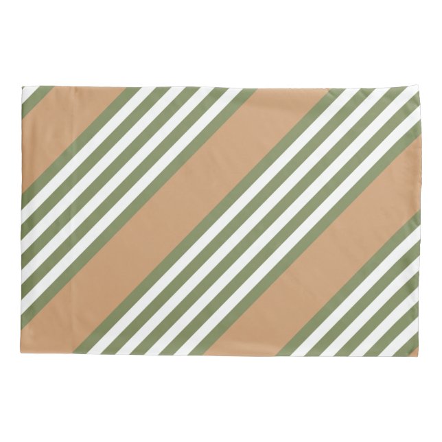 Housse D'oreillers Motif à cinq bandes vert olive et blanc avec bronz (Dos)