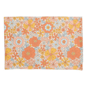 Housse D'oreillers Motif à fleurs Orange Retro