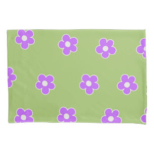 Housse D'oreillers Motif à fleurs vert violet rétro Y2K