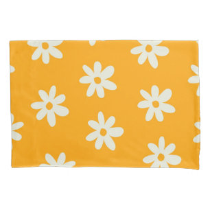 Housse D'oreillers Motif à fleurs Yellow White Retro