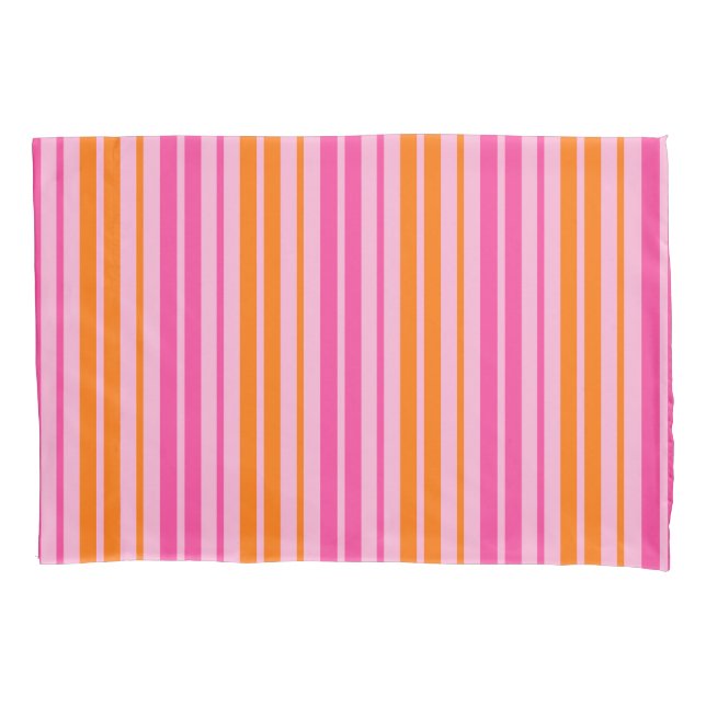 Housse D'oreillers Motif à rayures verticales rose et orange (devant)