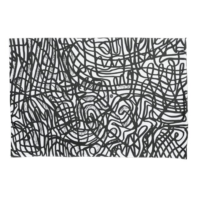 Housse D'oreillers Motif Abstrait de lignes noir et blanc (devant)