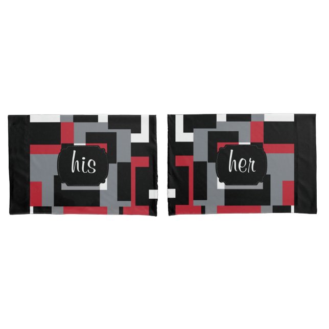 Housse D'oreillers Motif Abstrait rouge, noir et blanc (devant-Set)