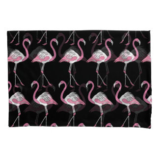 Housse D'oreillers Motif Arrière - plan Flamant rose textile noir