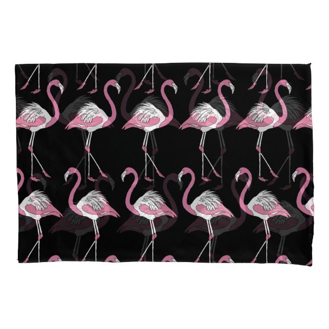 Housse D'oreillers Motif Arrière - plan Flamant rose textile noir (devant)