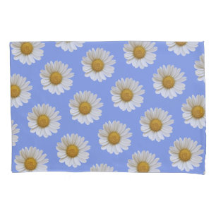Housse D'oreillers Motif blanc marguerite sur Arrière - plan bleu cla