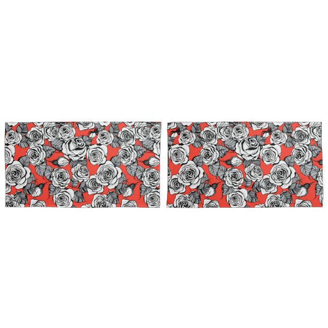 Housse D'oreillers Motif blanc roses (devant-Set)