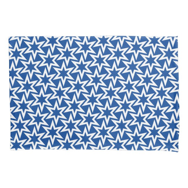Housse D'oreillers Motif Bleu Et Blanc | Motif étoile géométrique (devant)