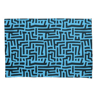Housse D'oreillers Motif Bleu Et Noir | Motif De Labyrinthe Géométriq