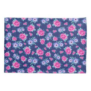 Housse D'oreillers Motif bleu pourpre rose floral de roses élégants