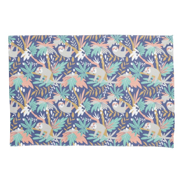 Housse D'oreillers Motif bleu tropical de paresse (devant-gauche)