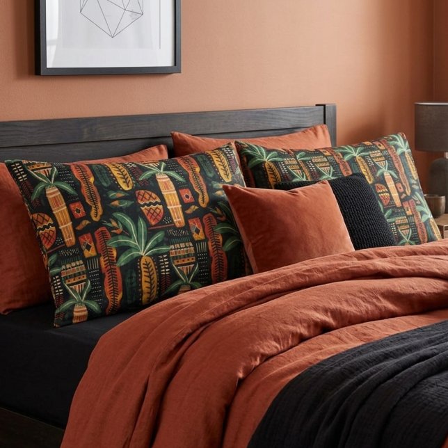 Housse D'oreillers Motif Boho Tropical Africain Mudcloth (Boho Tropical African Mudcloth Pattern Pillow Case)