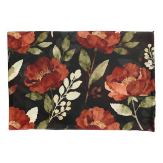 Housse D'oreillers Motif Braise de Récolte | Rouge Rouille & Floral O