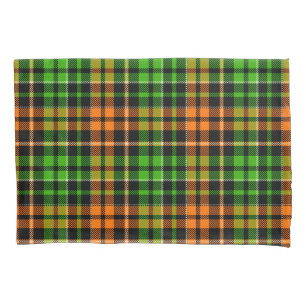 Housse D'oreillers Motif carreaux tartan vert orange noir
