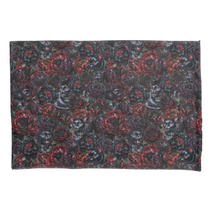 Housse D'oreillers Motif Chat Noir Gothique & Fleurs Sombres