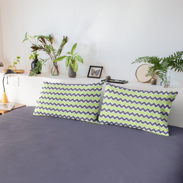 Housse D'oreillers Motif chevron gris vert citron moderne (Créateur téléchargé)