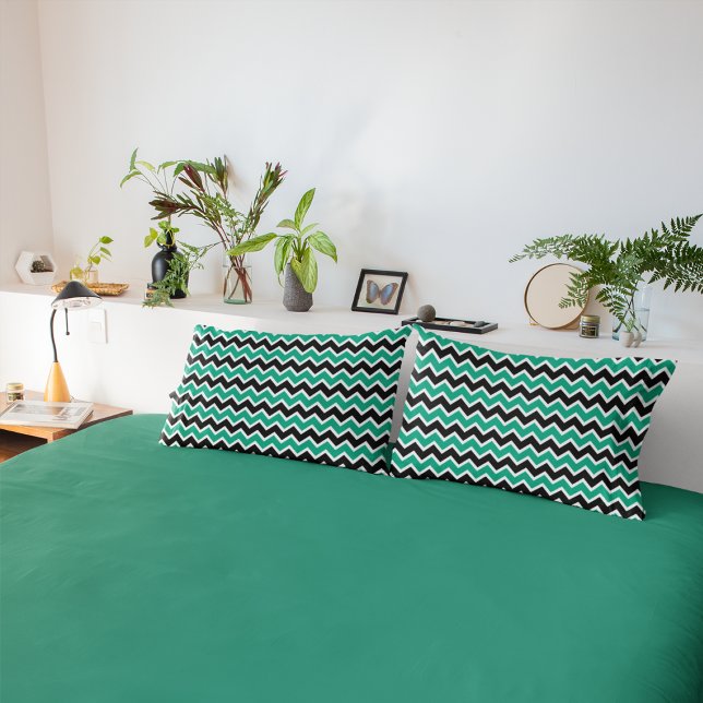 Housse D'oreillers Motif chevron noir sarcelle moderne (Créateur téléchargé)