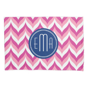 Housse D'oreillers Motif Chevron Rose Blanc Et Bleu Zigzag