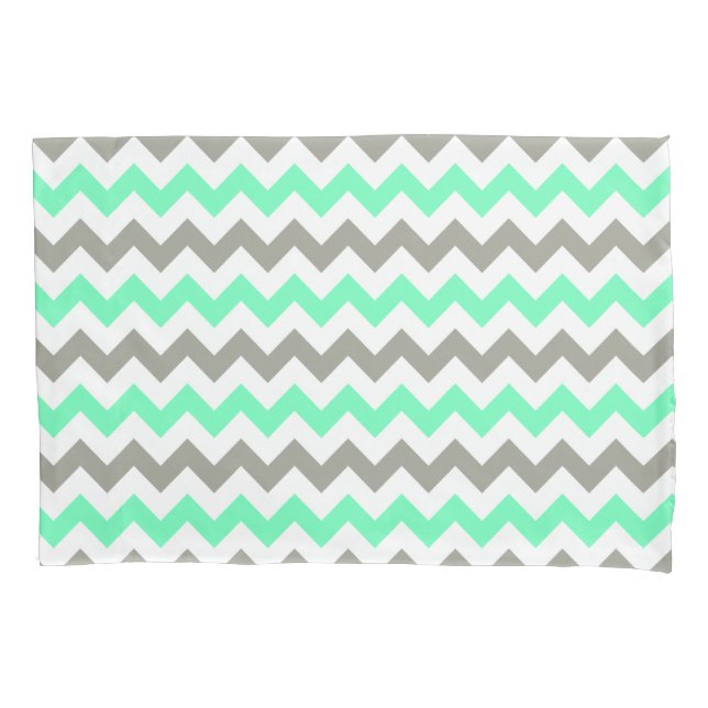 Housse D'oreillers Motif chevron vert gris moderne (devant)